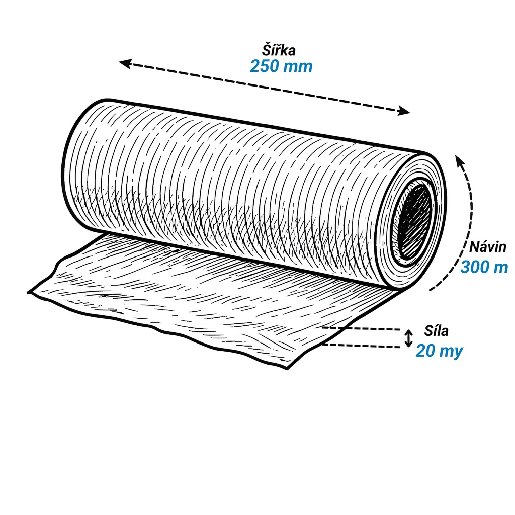 Stretch fólie 250 mm x 300 m, 20 my - černá