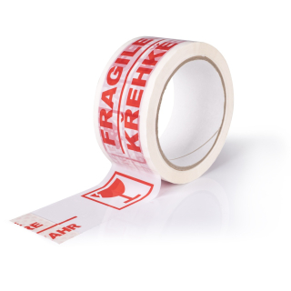 Lepicí páska s tiskem 48 mm x 66 m - potisk KŘEHKÉ /FRAGILE + sklenička