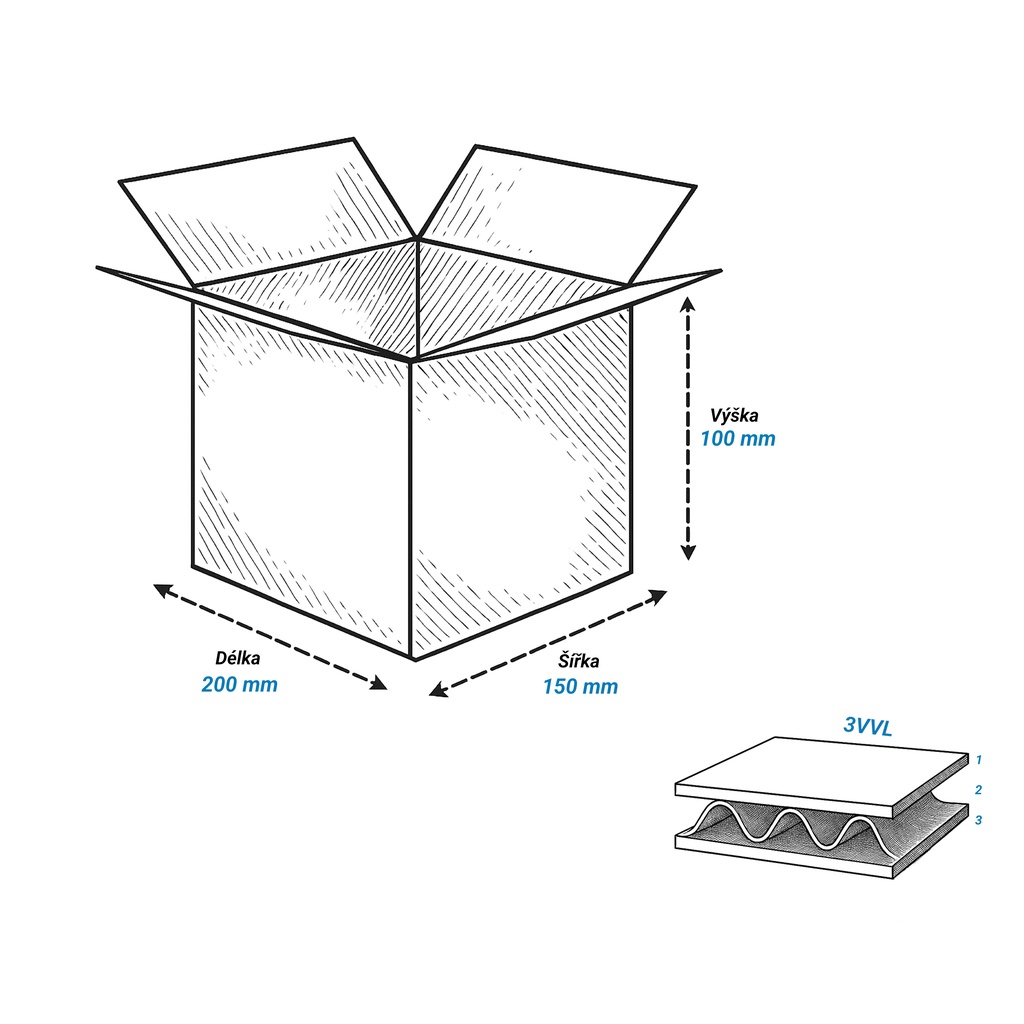 Krabice 200 mm x 150 mm x 100 mm - třívrstvá