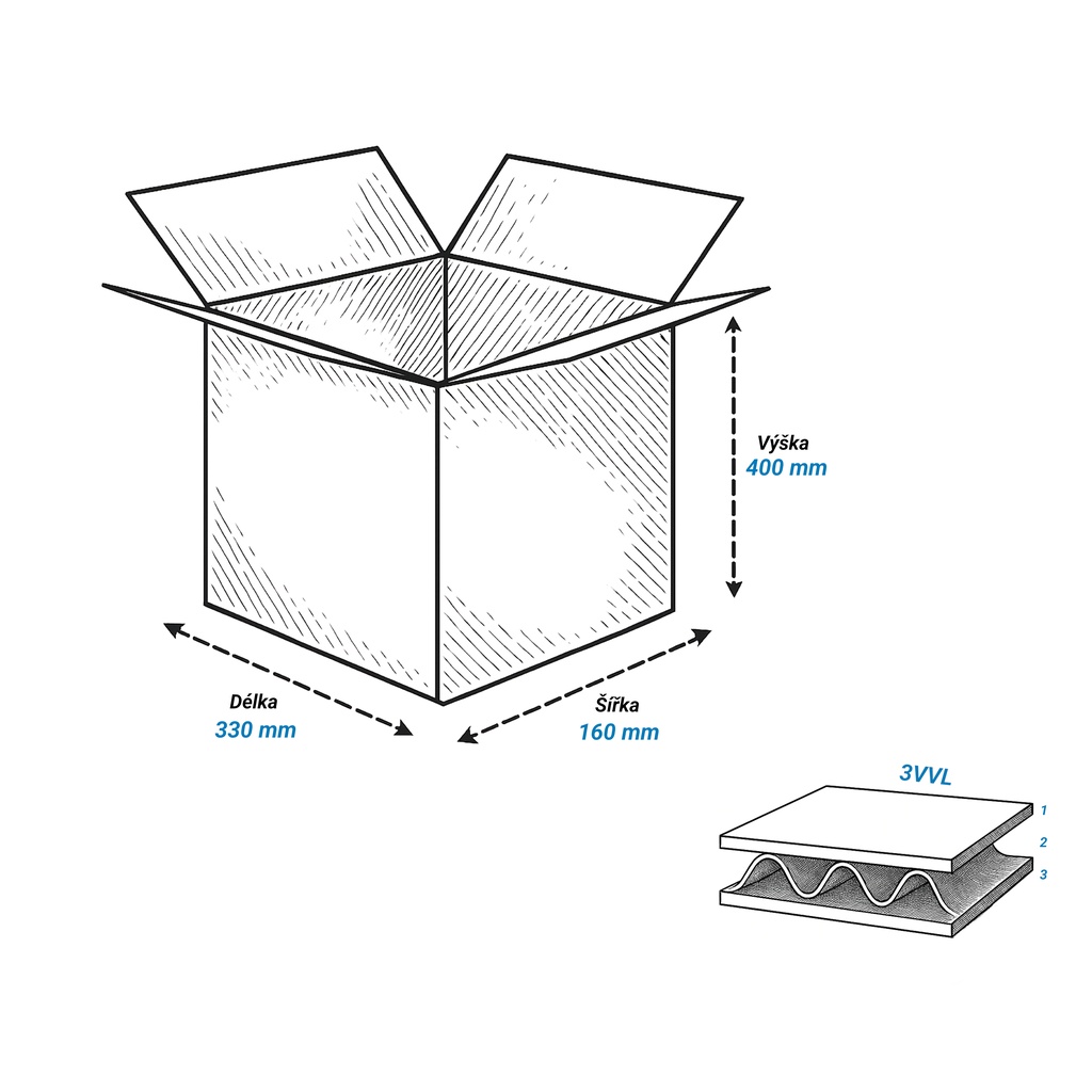 Krabice 330 mm x 160 mm x 400 mm - třívrstvá