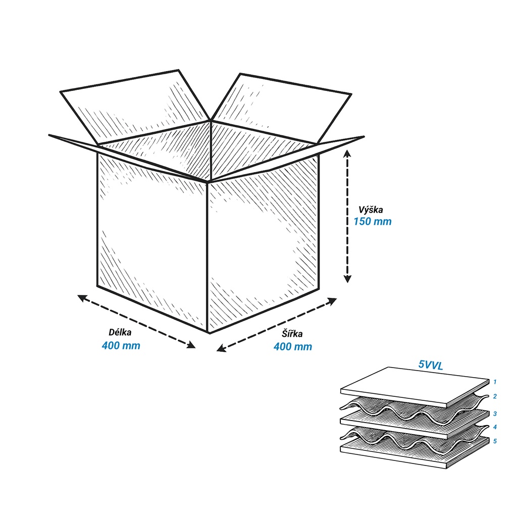 Krabice 400 mm x 400 mm x 150 mm - pětivrstvá