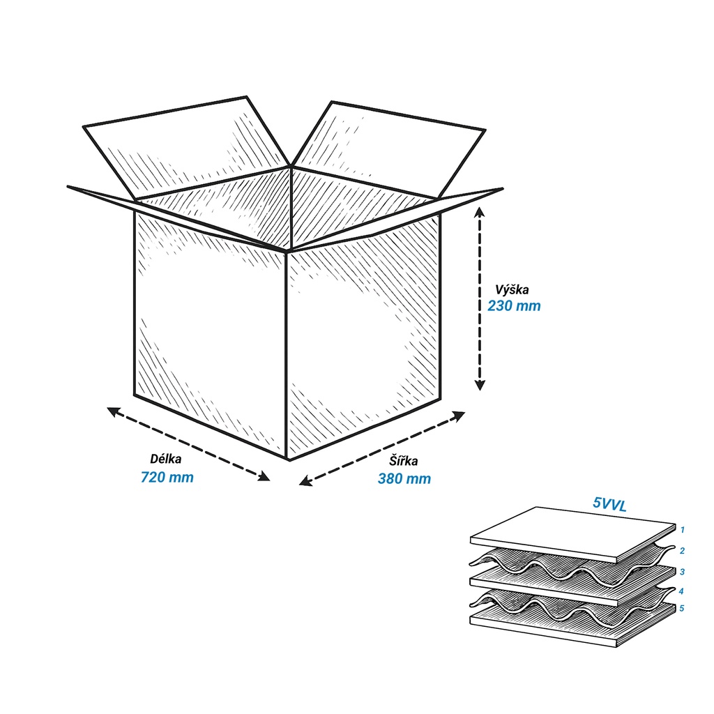 Krabice 720 mm x 380 mm x 230 mm - pětivrstvá