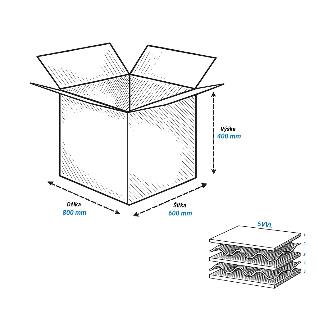 Krabice 800 mm x 600 mm x 400 mm - pětivrstvá