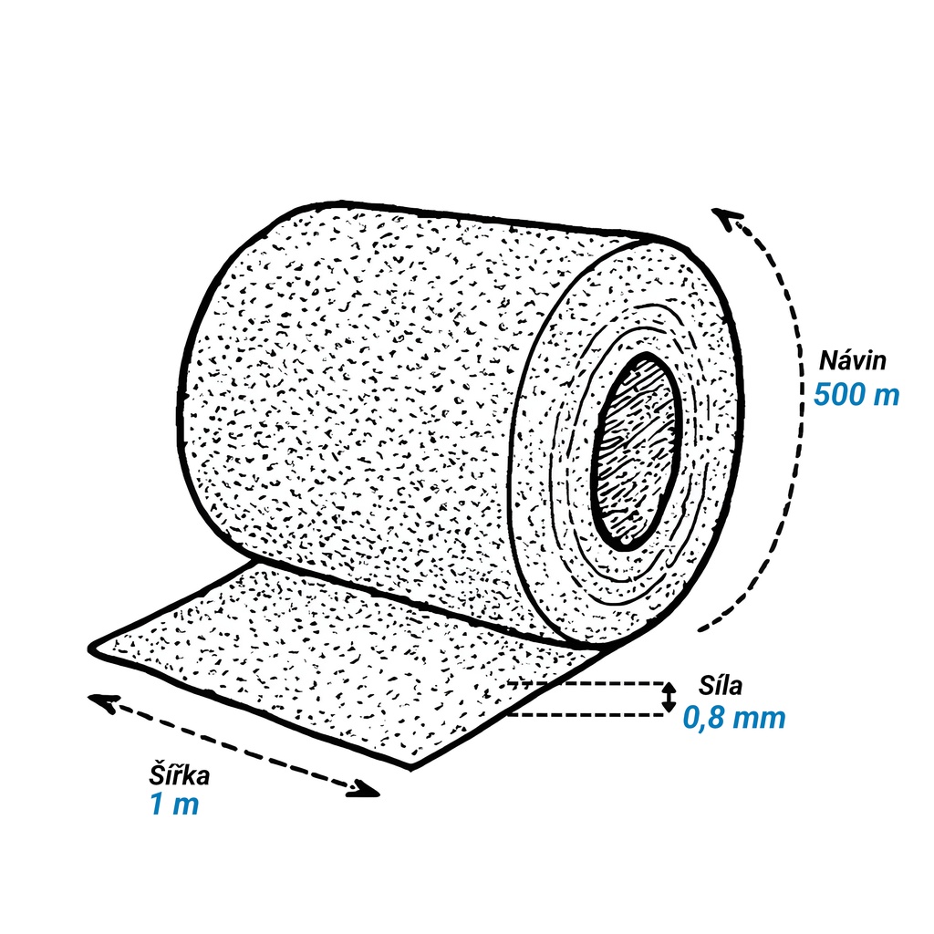 Mirelon - pěnový polyetylen - role 1 m x 500 m, 0,8 mm