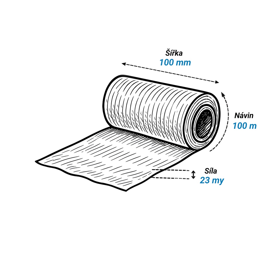 Stretch folie 100 mm x 100 m, 23 my - černá