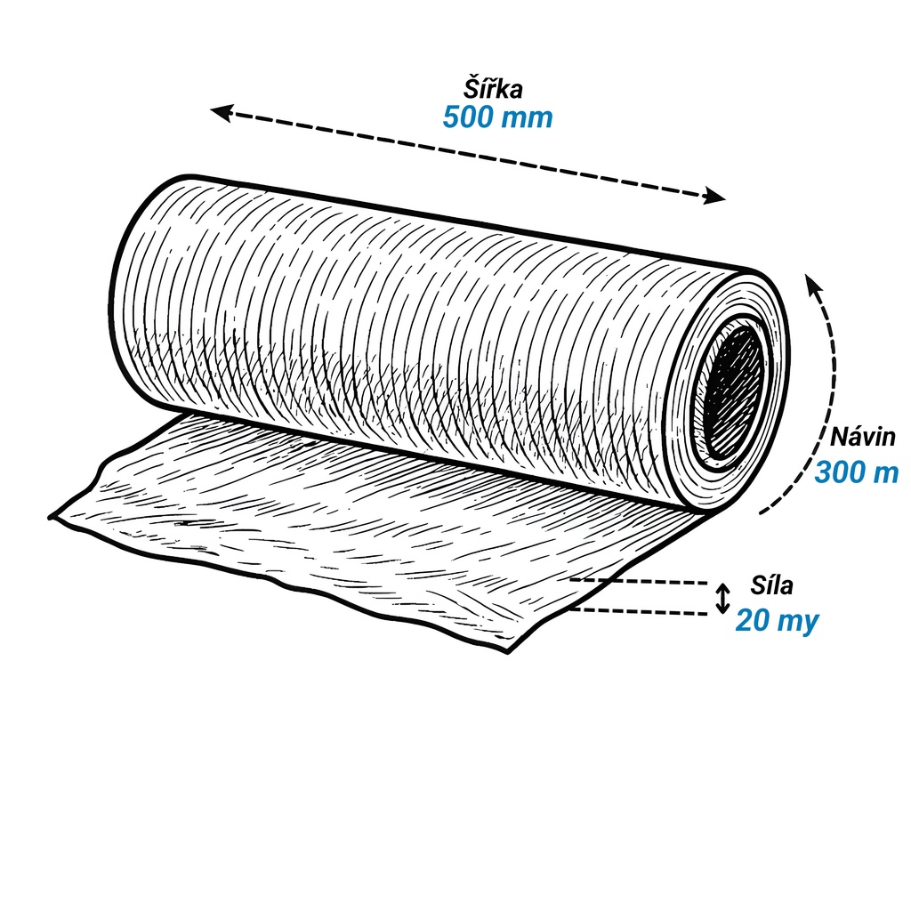 Stretch fólie 500 mm x návin 300 m, 20 my - transparent